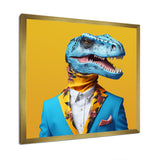 Blue and yellow Fashion Dinosaur in suit - Dinosaur Framed Canvas Art