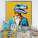 Blue and yellow Fashion Dinosaur in suit - Dinosaur Framed Canvas Art