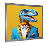 Blue and yellow Fashion Dinosaur in suit - Dinosaur Framed Canvas Art
