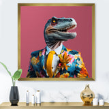 Yellow and pink Fashion first dressed Dinosaur - Dinosaur Large Canvas Wall Art