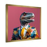Yellow and pink Fashion first dressed Dinosaur - Dinosaur Large Canvas Wall Art
