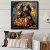 Cute Dog dachshund portrait with L V bag - Dog Bedroom Wall Art