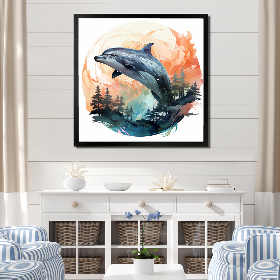 Forest Frolic Gradient Dolphin - Dolphin Canvas Wall Art