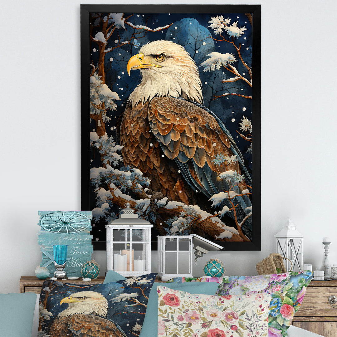 Snowy eagle scene - White Eagle Wall Art