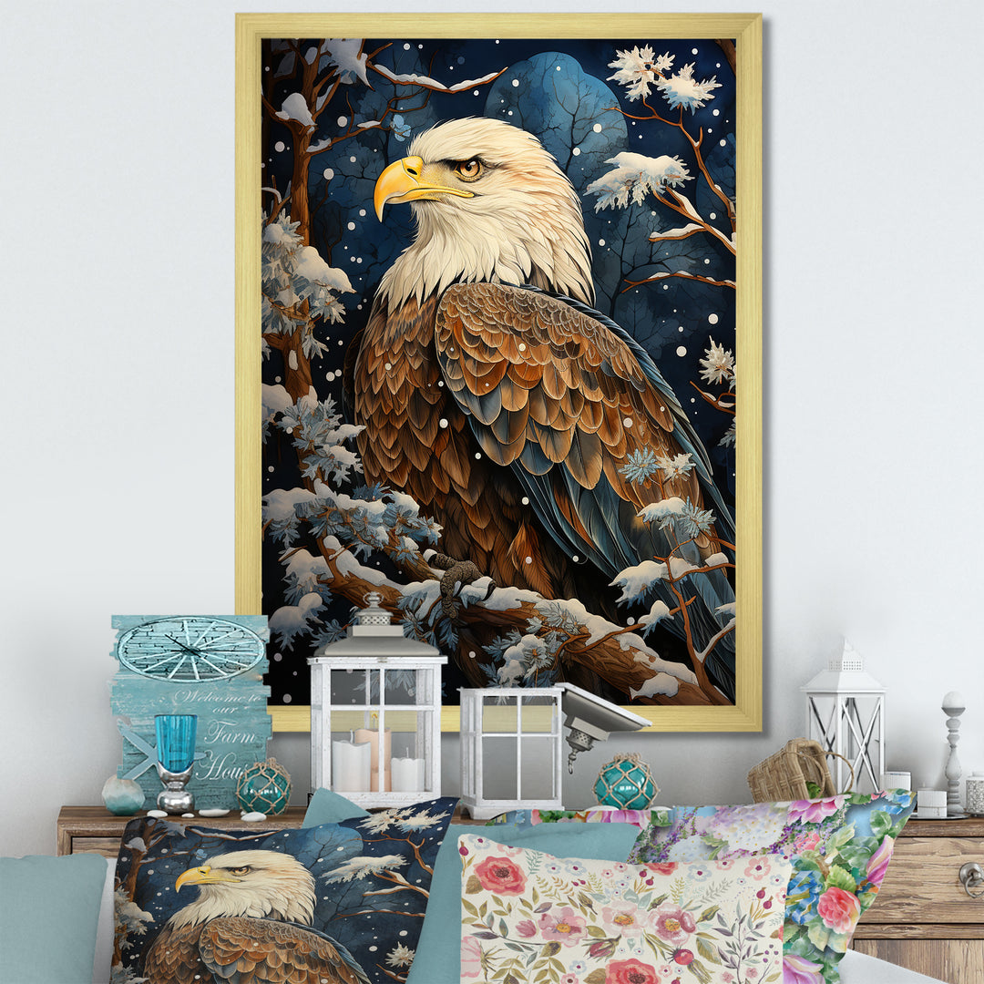 Snowy eagle scene - White Eagle Wall Art