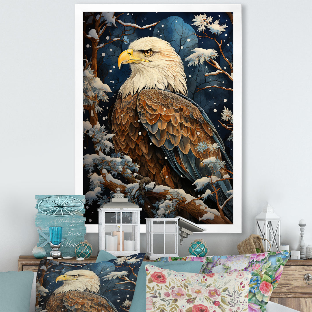Snowy eagle scene - White Eagle Wall Art