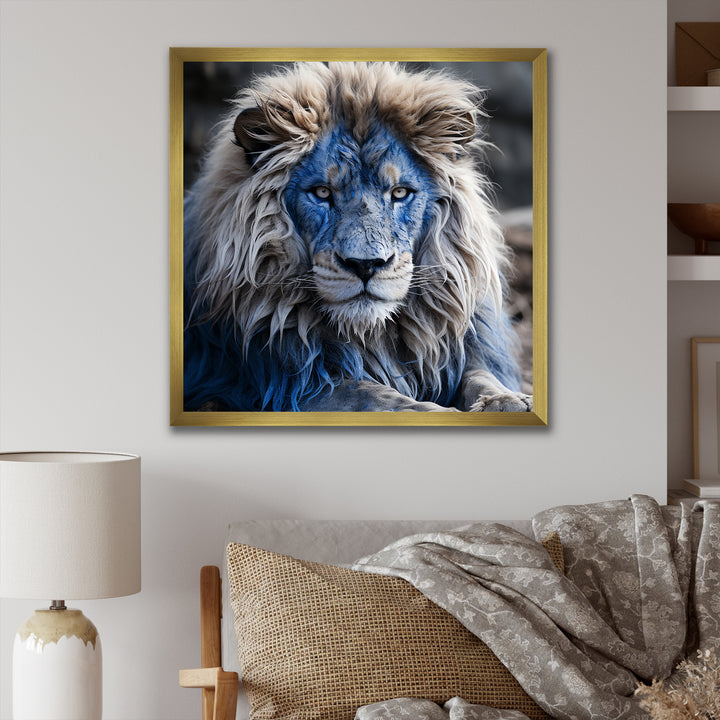Blue Enigmatic Monarch lion - Lion Large Canvas Wall Art