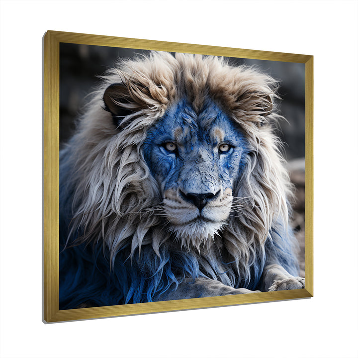 Blue Enigmatic Monarch lion - Lion Large Canvas Wall Art