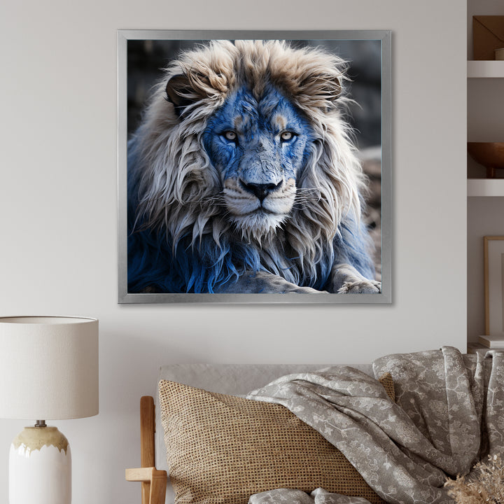 Blue Enigmatic Monarch lion - Lion Large Canvas Wall Art
