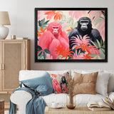 Pink and black Gorilla s Among Palms - Gorilla Wall Decor