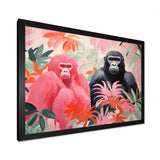 Pink and black Gorilla s Among Palms - Gorilla Wall Decor