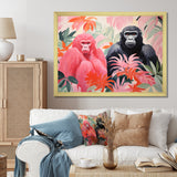 Pink and black Gorilla s Among Palms - Gorilla Wall Decor