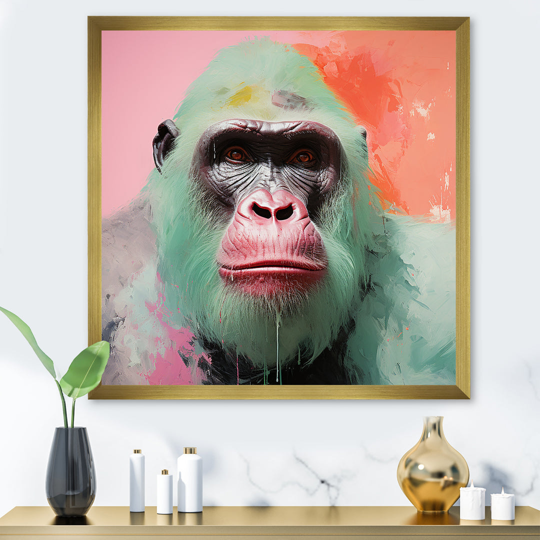 Green and pink Vibrant Gorilla Portrait - Green Gorilla Wall Art