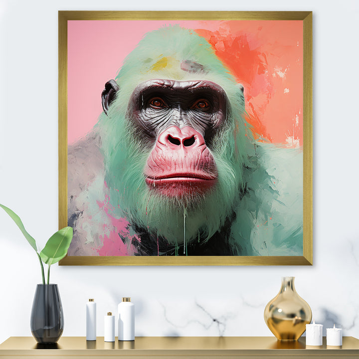Green and pink Vibrant Gorilla Portrait - Green Gorilla Wall Art
