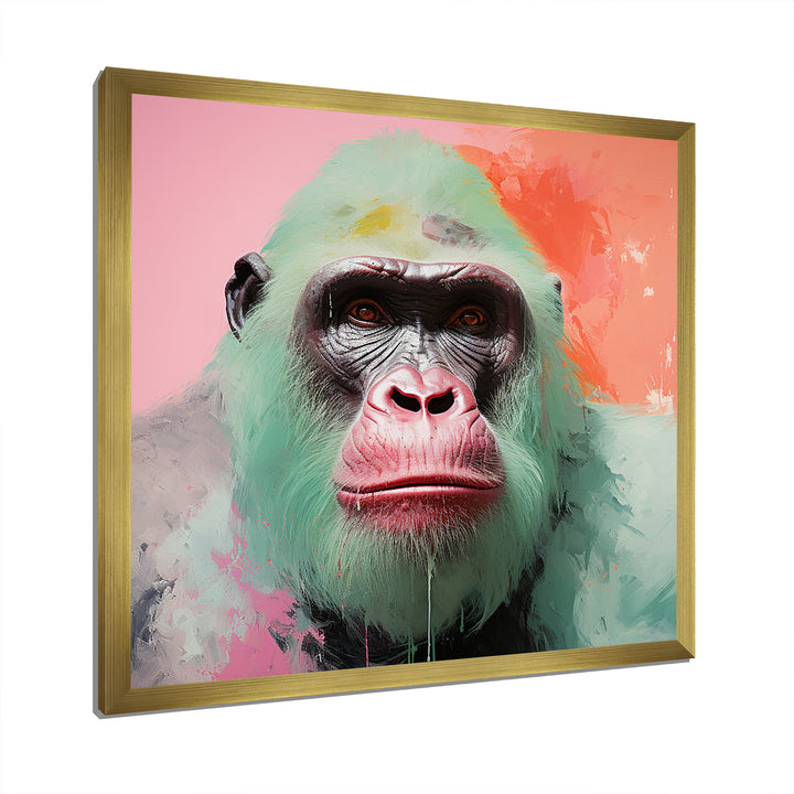 Green and pink Vibrant Gorilla Portrait - Green Gorilla Wall Art
