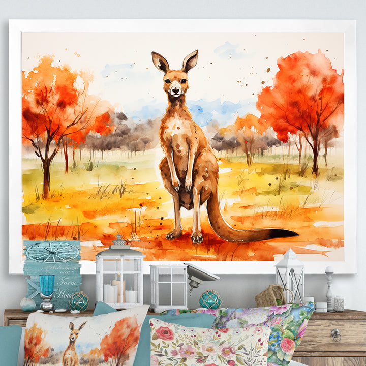 Brown and orange Kangaroo outback - Kangaroo Canvas Wall Art