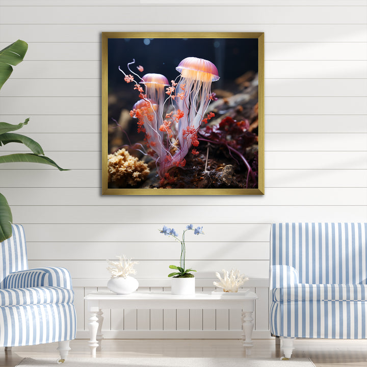 Yellow and pink Ethereal Elegance Jellyfish in Color - Jellyfish Wall Decor