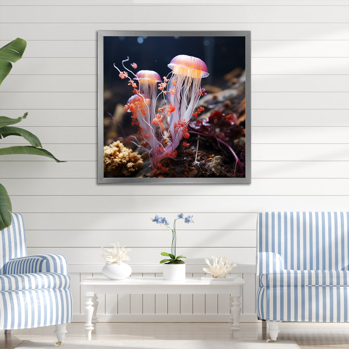 Yellow and pink Ethereal Elegance Jellyfish in Color - Jellyfish Wall Decor