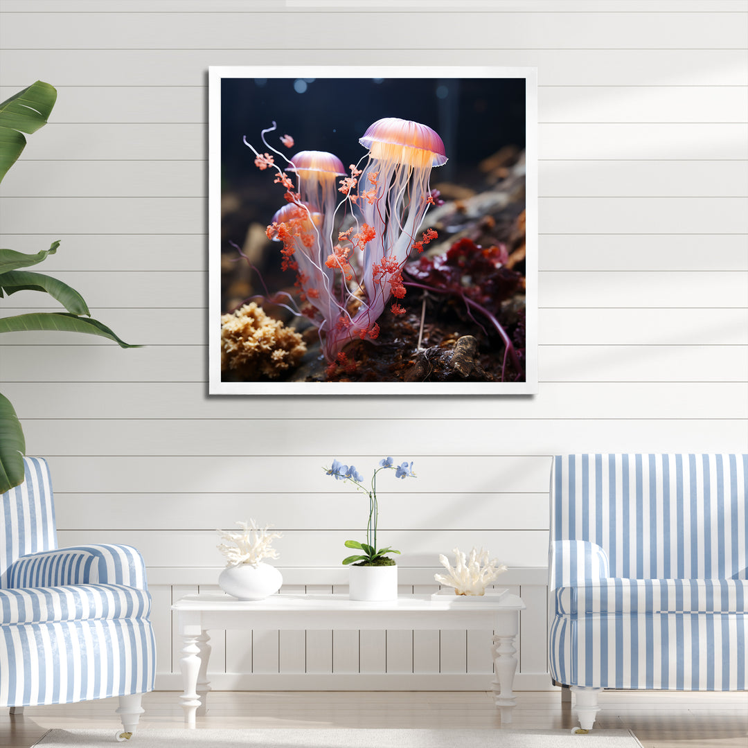 Yellow and pink Ethereal Elegance Jellyfish in Color - Jellyfish Wall Decor
