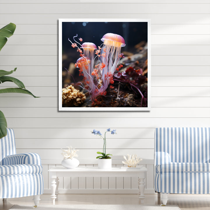 Yellow and pink Ethereal Elegance Jellyfish in Color - Jellyfish Wall Decor