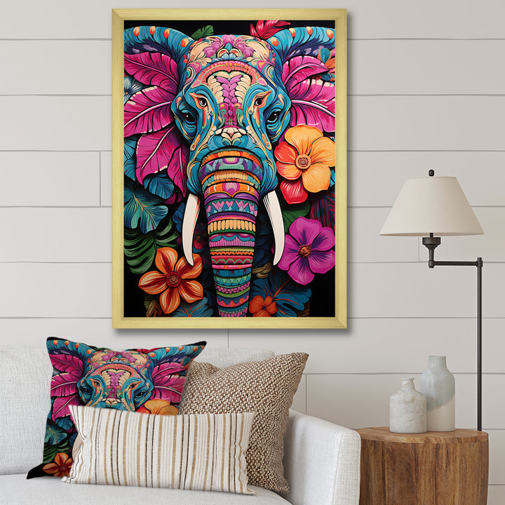 Blue and pink Jungle elephant Jamboree - Elephant Wall Art Prints