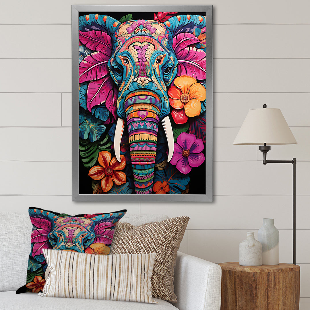 Blue and pink Jungle elephant Jamboree - Elephant Wall Art Prints