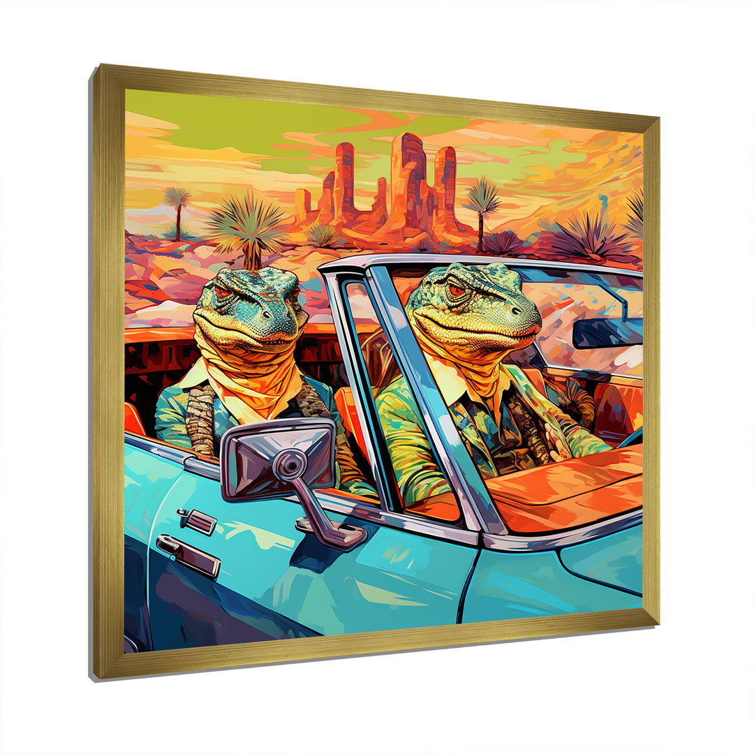 Reptile Riders Alligator and Lizards in Motion - Blue Alligator Wall Art