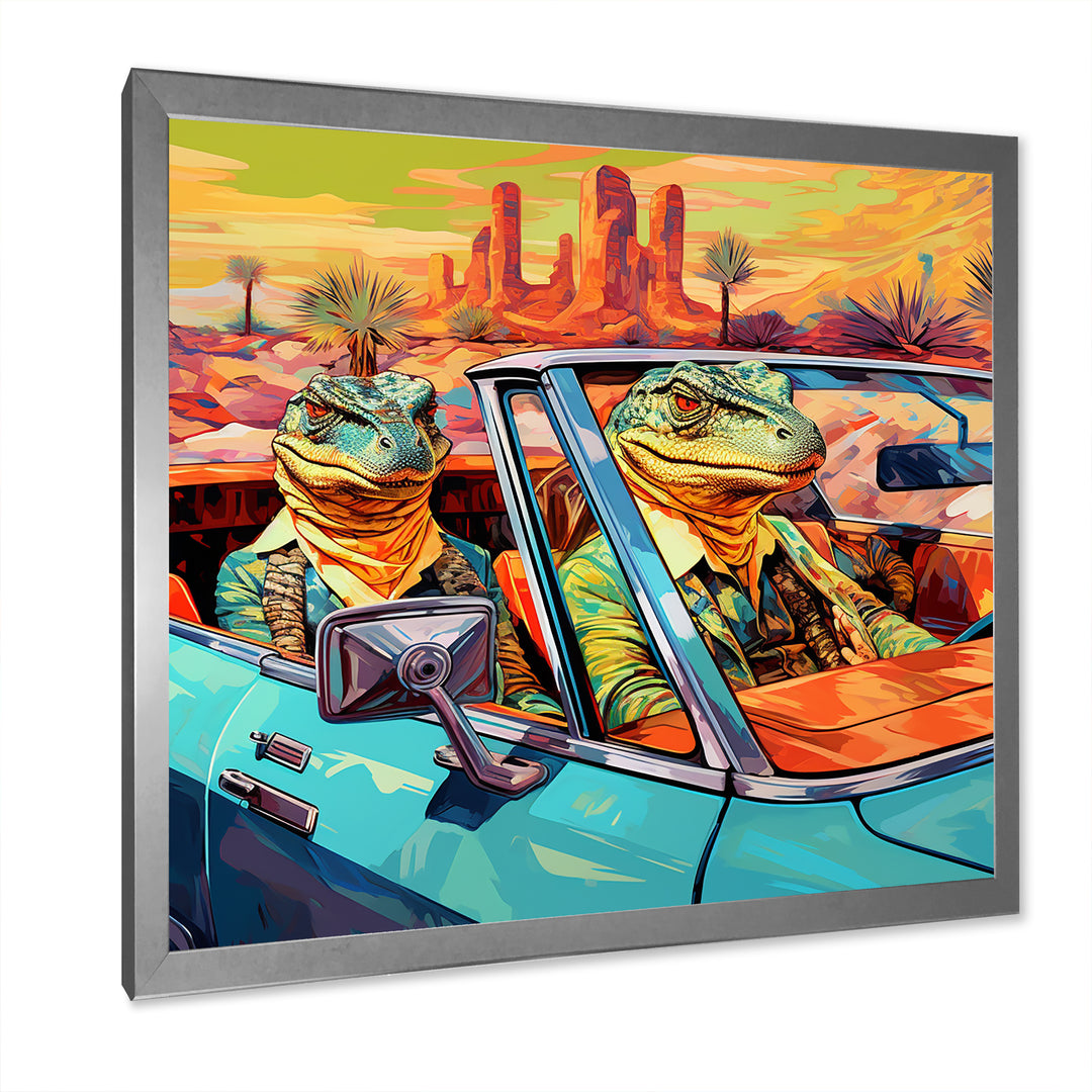 Reptile Riders Alligator and Lizards in Motion - Blue Alligator Wall Art