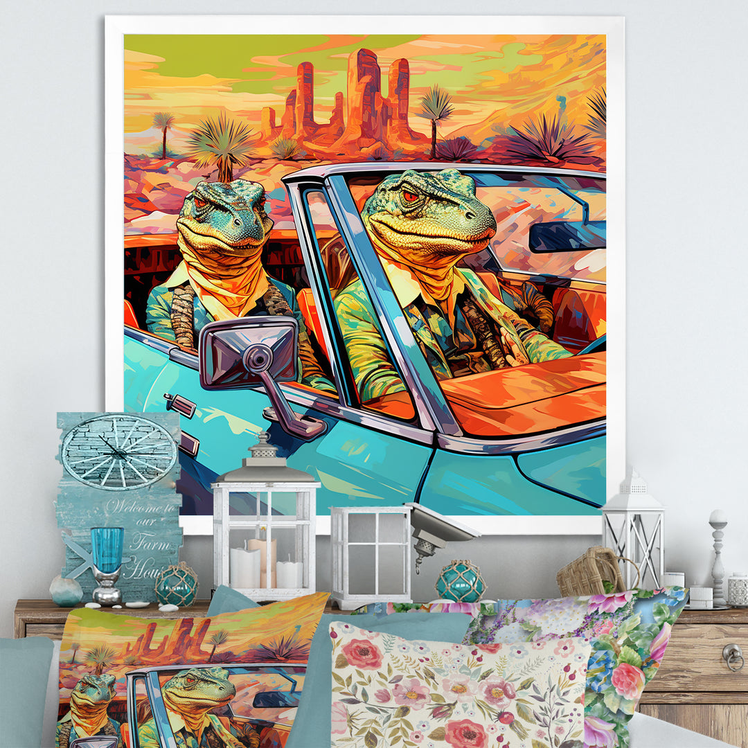 Reptile Riders Alligator and Lizards in Motion - Blue Alligator Wall Art