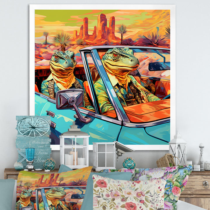 Reptile Riders Alligator and Lizards in Motion - Blue Alligator Wall Art
