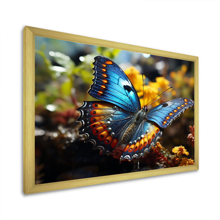 Wings of Wonder blue and yellow butterfly - Butterfly Bedroom Wall Art