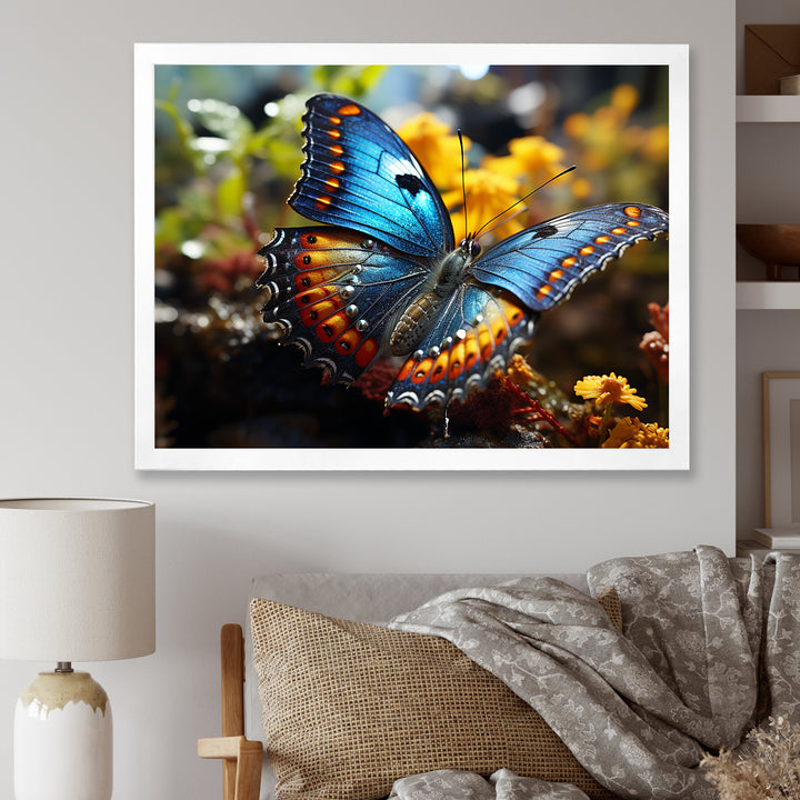 Wings of Wonder blue and yellow butterfly - Butterfly Bedroom Wall Art