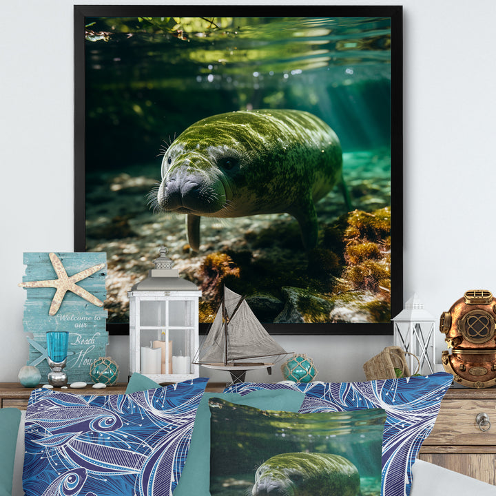 Serene Sea Giant Portrait of a Manatee - Manatee Wall Decor