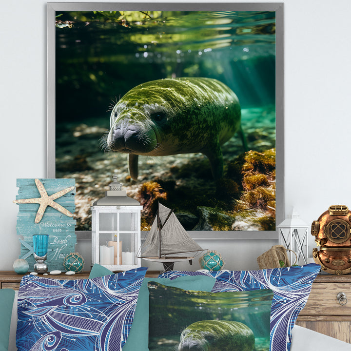 Serene Sea Giant Portrait of a Manatee - Manatee Wall Decor