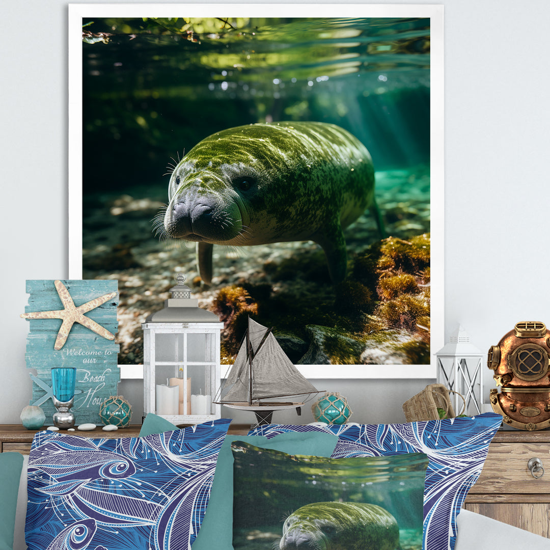 Serene Sea Giant Portrait of a Manatee - Manatee Wall Decor