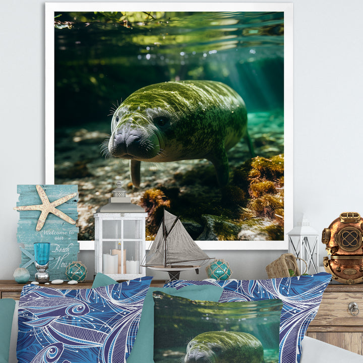 Serene Sea Giant Portrait of a Manatee - Manatee Wall Decor