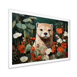 Brown Curious Otter in blooming meadow - Otter Canvas Wall Art