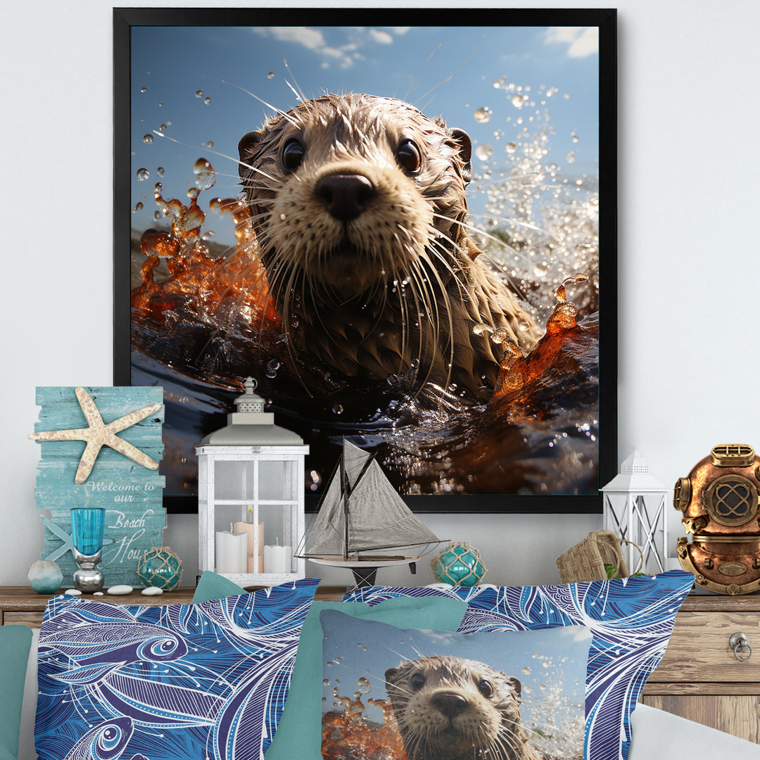 Swimming adventure Portrait of an Otter - Otter Wall Art Prints