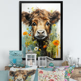 Brown Portrait of a Cow in blooms - Brown Cow Wall Art