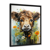 Brown Portrait of a Cow in blooms - Brown Cow Wall Art