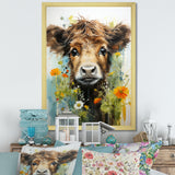 Brown Portrait of a Cow in blooms - Brown Cow Wall Art