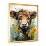 Brown Portrait of a Cow in blooms - Brown Cow Wall Art