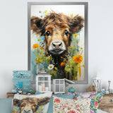 Brown Portrait of a Cow in blooms - Brown Cow Wall Art