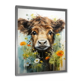 Brown Portrait of a Cow in blooms - Brown Cow Wall Art