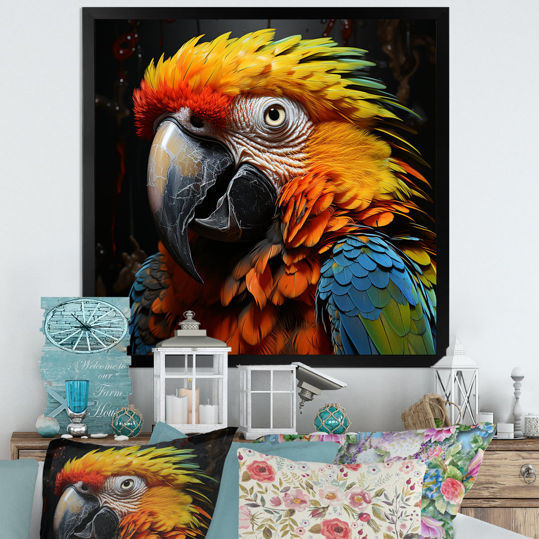 Yellow and blue Parrot portrait photo - Yellow Parrot Wall Art
