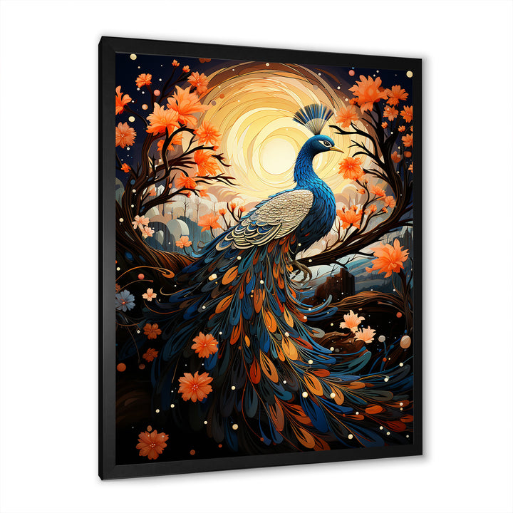 Celestial Peacock in Surreal Starlight - Yellow Peacock Wall Art