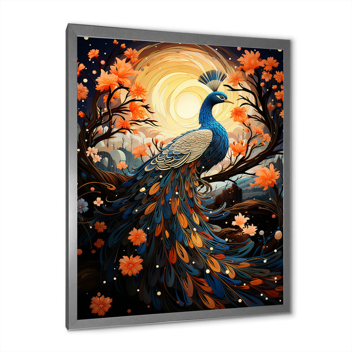 Celestial Peacock in Surreal Starlight - Yellow Peacock Wall Art