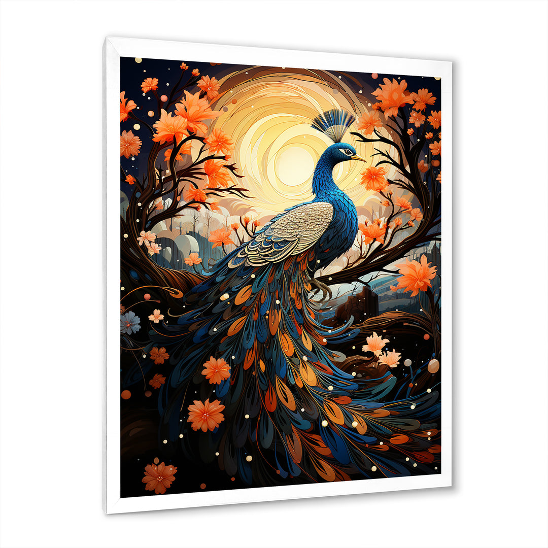 Celestial Peacock in Surreal Starlight - Yellow Peacock Wall Art