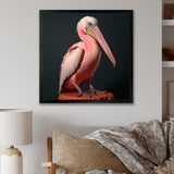 Coastal Watch pink Pelican - Pelican Framed Canvas Art
