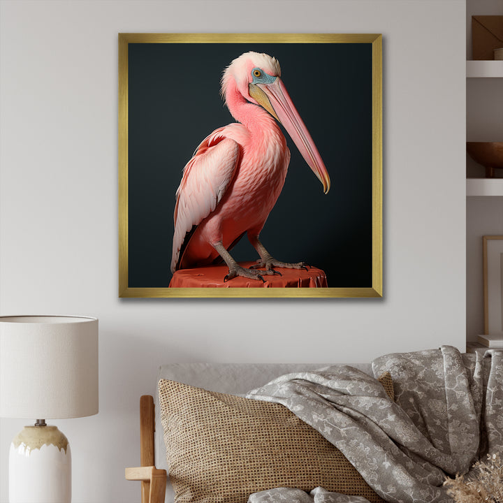 Coastal Watch pink Pelican - Pelican Framed Canvas Art